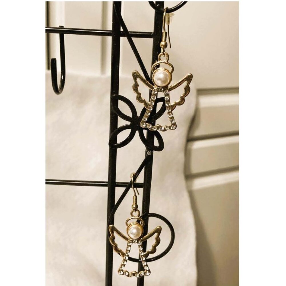 RHINESTONE CHRISTMAS ANGELS DANGLE EARRINGS